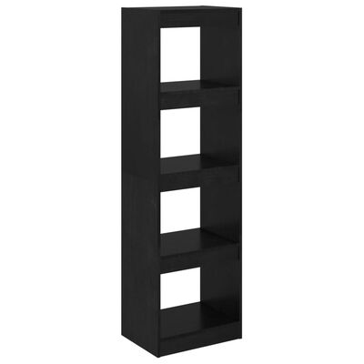 vidaXL Book Cabinet Room Divider Black 15.7"x11.8"x53.3" Solid Wood Pine