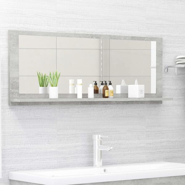 vidaXL Mirror Concrete grey Engineered wood, acrylic 39.4 x 4.1 x 14.6 in