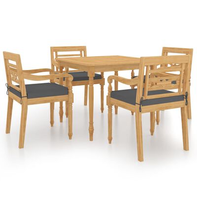 vidaXL 5 Piece Patio Dining Set with Cushions Solid Teak Wood
