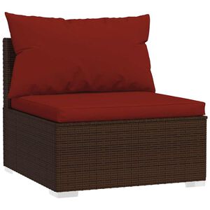 vidaXL Garden Middle Sofa Brown PE rattan, powder-coated steel, plastic
