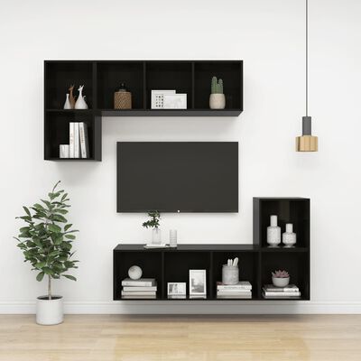 vidaXL Wall-mounted TV Cabinet High Gloss Black 14.6"x14.6"x28.3" Chipboard