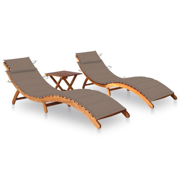 vidaXL Sun Lounger Taupe Solid Acacia wood Standard Foldable