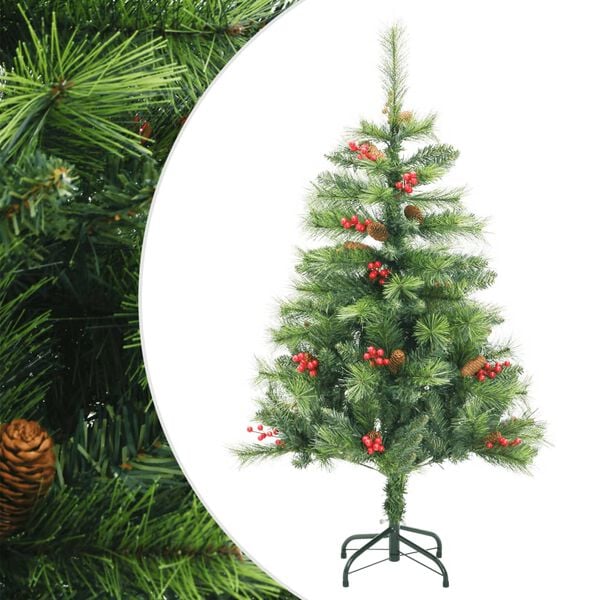 vidaXL Artificial Hinged Christmas Tree Green PVC, Metal Decorative Inlays