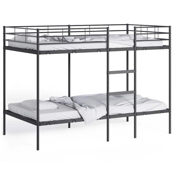 vidaXL Bunk Bed Black Steel Standard Bunk Bed Rectangular Modern