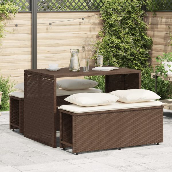 vidaXL 3 Piece Patio Dining Set with Cushions Brown Poly Rattan