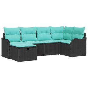 vidaXL Garden Sofa Set Manual 6 pcs Black and Turquoise Poly Rattan