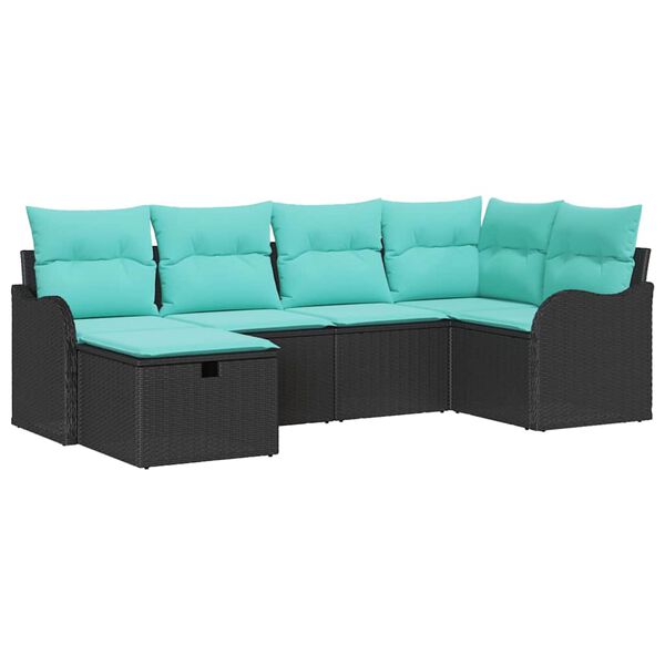 vidaXL Garden Sofa Set Manual 6 pcs Black and Turquoise Poly Rattan