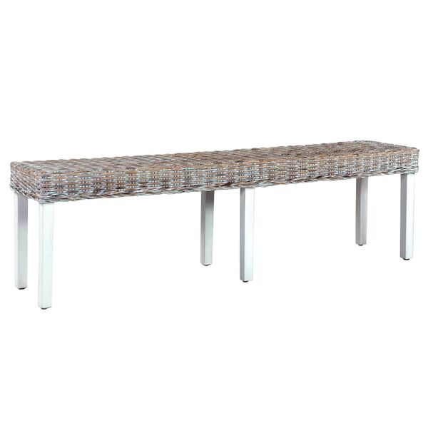 vidaXL Bench White, Natural Natural kubu rattan, solid mango wood