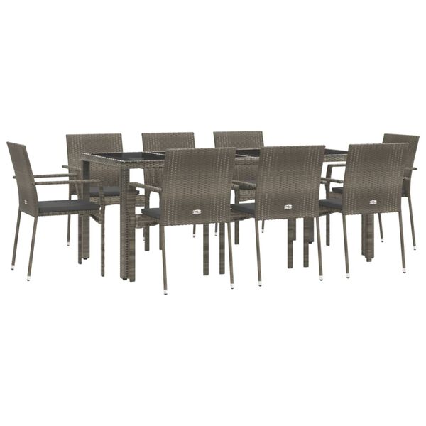 vidaXL Garden Dining Set Grey PE Rattan Large Modular
