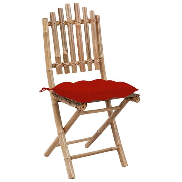 vidaXL Patio Chair Set of 2 Natural Bamboo, Red Cushion Bamboo, Polyester