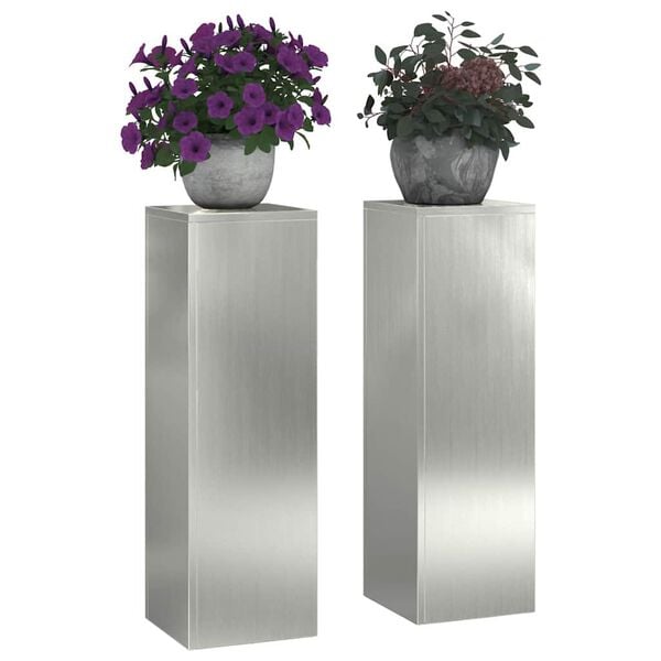 vidaXL Plant Stand 2 pcs Silver 9.45 x 9.45 x 29.53 in
