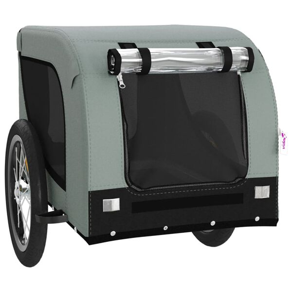 vidaXL Pet Bike Trailer Gray and Black Oxford Fabric, Iron, PVC