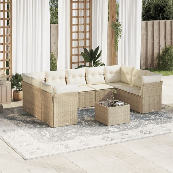 vidaXL Garden Sofa Set Beige Poly Rattan 10 Piece Set Adjustable Feet
