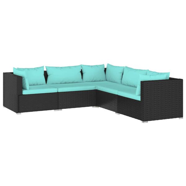 vidaXL Garden Lounge Set Black PE rattan 5 Piece Set Modular