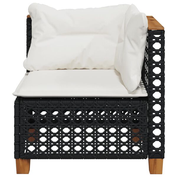 vidaXL Patio Sofa Corner with Cushions Black Poly Rattan