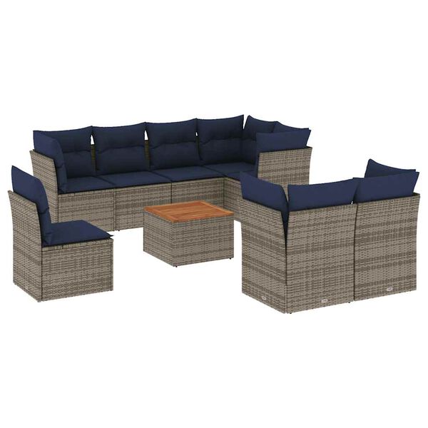vidaXL 9 Piece Patio Sofa Set with Cushions Gray Poly Rattan
