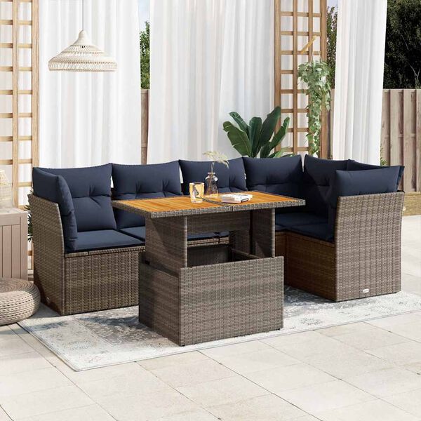 vidaXL 6 Piece Patio Sofa Set with Cushions Gray Poly Rattan