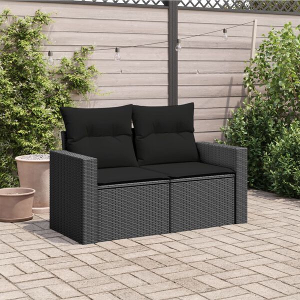 vidaXL Garden Sofa Black PE Rattan, Powder-Coated Steel 2-seater Modular