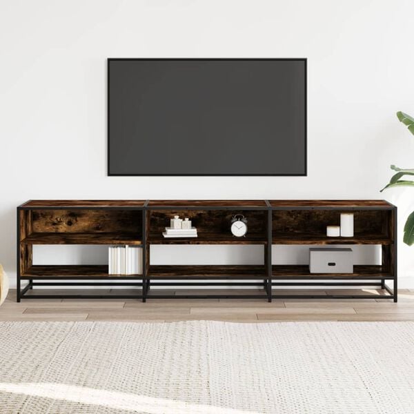vidaXL TV Cabinet Smoked Oak Engineered Wood, Metal Large TV Cabinet