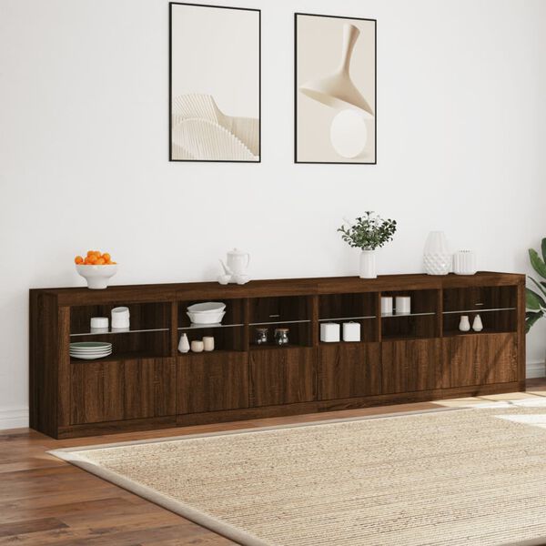 vidaXL Sideboard Brown Oak Engineered wood, Glass Large Sideboard
