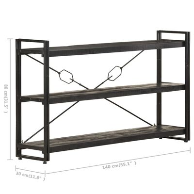 vidaXL 3-Tier Bookcase Black 55.1"x11.8"x31.5" Solid Mango Wood
