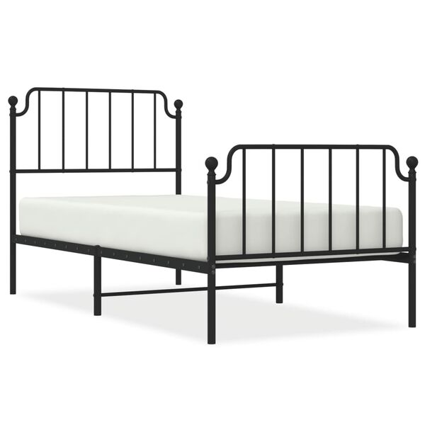 vidaXL Bed Frame Black Powder-Coated Steel Twin Bed Frame Rectangular