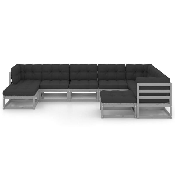 vidaXL Garden Lounge Set Grey Solid Pinewood, Polyester Large Modular