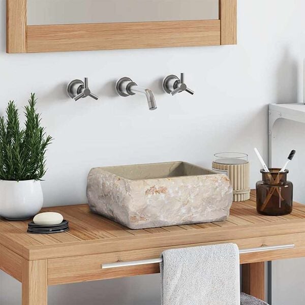 vidaXL Sink Cream 11.8"x11.8"x5.1" Marble