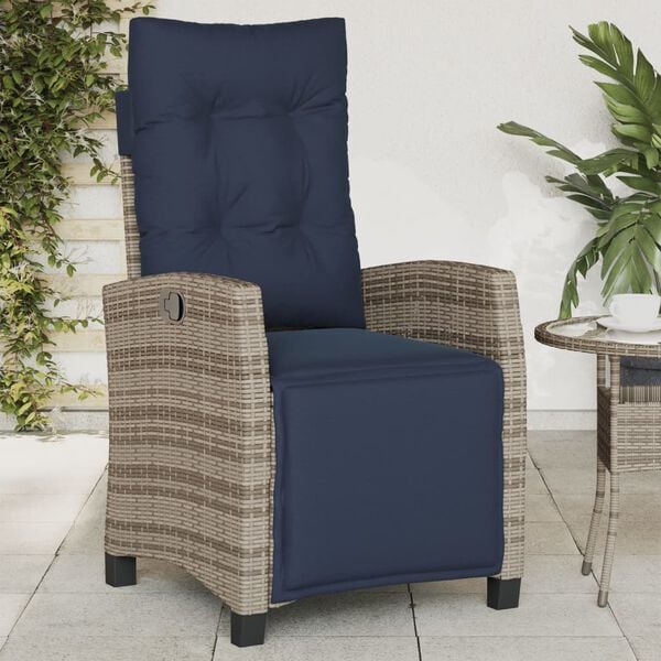 vidaXL Reclining Garden Chair Grey Poly Rattan, Powder-Coated Steel