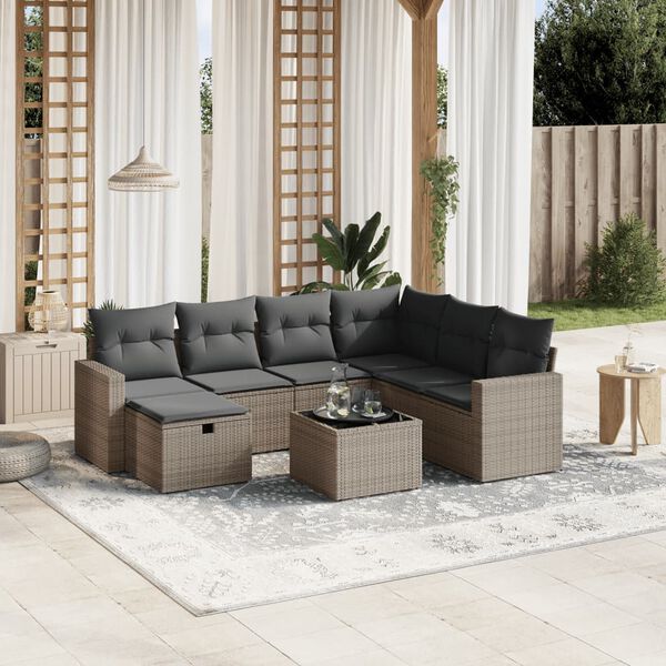 vidaXL Garden Sofa Set Grey Poly Rattan Large Modular Garden Sofa Set