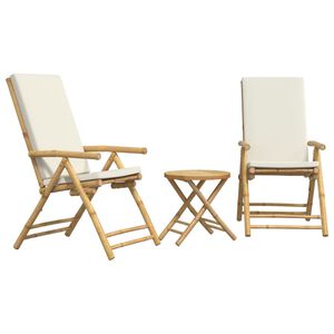 vidaXL Bistro Set Cream White Bamboo, Fabric (100% polyester) 3 Piece Set