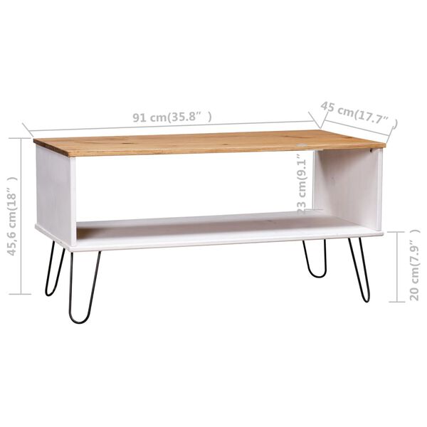 vidaXL Coffee Table White and Natural Solid pine wood, Metal Medium