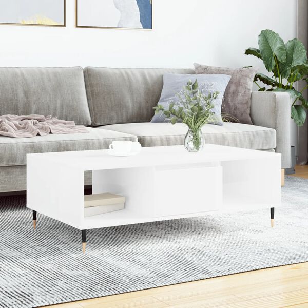 vidaXL Coffee Table High gloss white Engineered wood, iron Medium