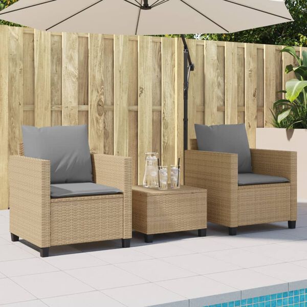 vidaXL 3 Piece Bistro Set with Cushions Beige Poly Rattan