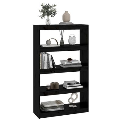vidaXL Book Cabinet/Room Divider Black 31.5"x11.8"x53.3" Solid Wood Pine