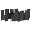 vidaXL Garden Dining Set with Cushion 9 pcs Black Poly Rattan