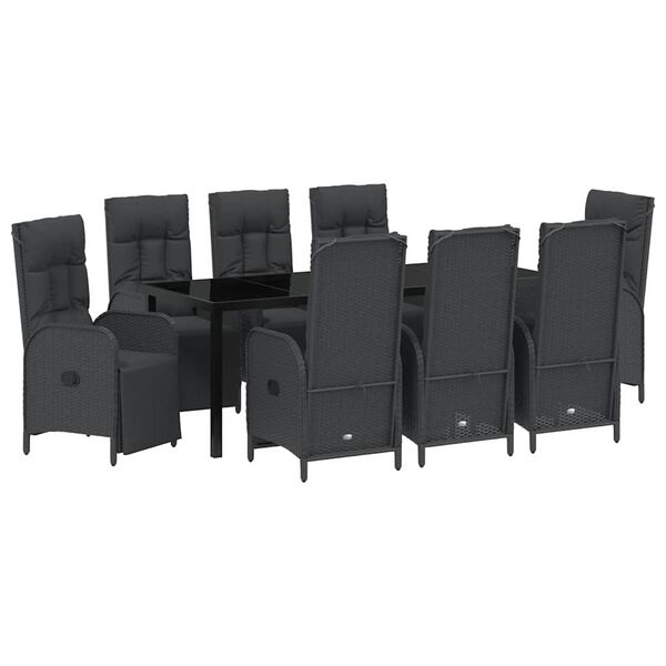 vidaXL Garden Dining Set with Cushion 9 pcs Black Poly Rattan
