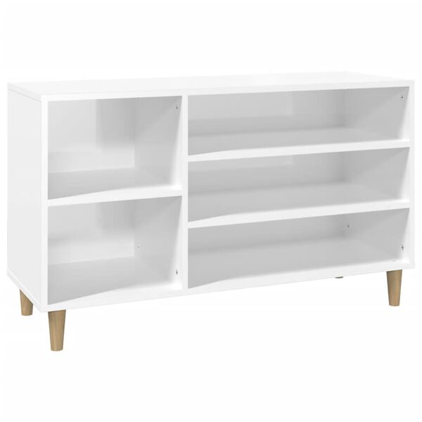vidaXL Shoe Cabinet High gloss white Engineered wood, solid eucalyptus wood