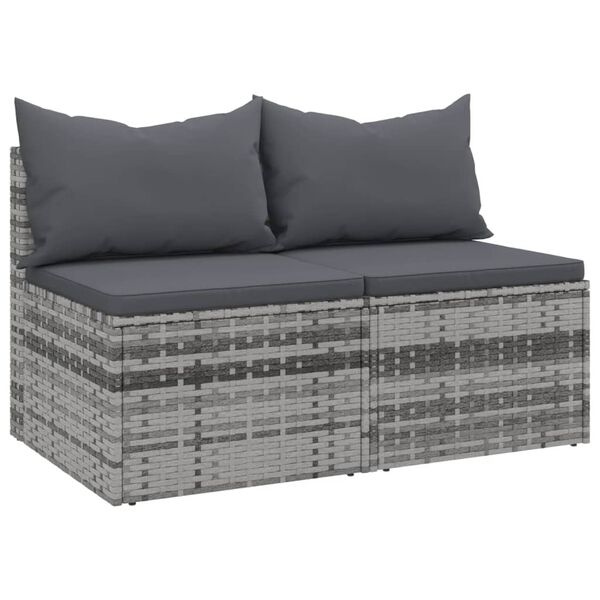 vidaXL Garden Middle Sofa Grey PE rattan, powder-coated steel Medium