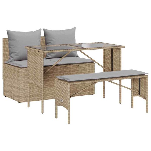 vidaXL 3 Piece Patio Dining Set with Cushions Beige Poly Rattan