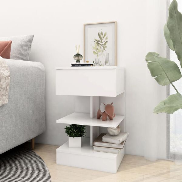 vidaXL Bedside Cabinet White Engineered Wood Medium Bedside Cabinet