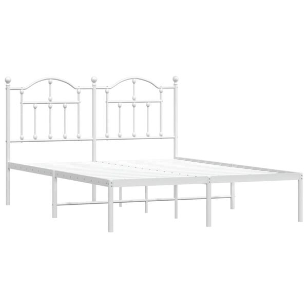 vidaXL Bed Frame White Powder-Coated Steel Double Bed Frame
