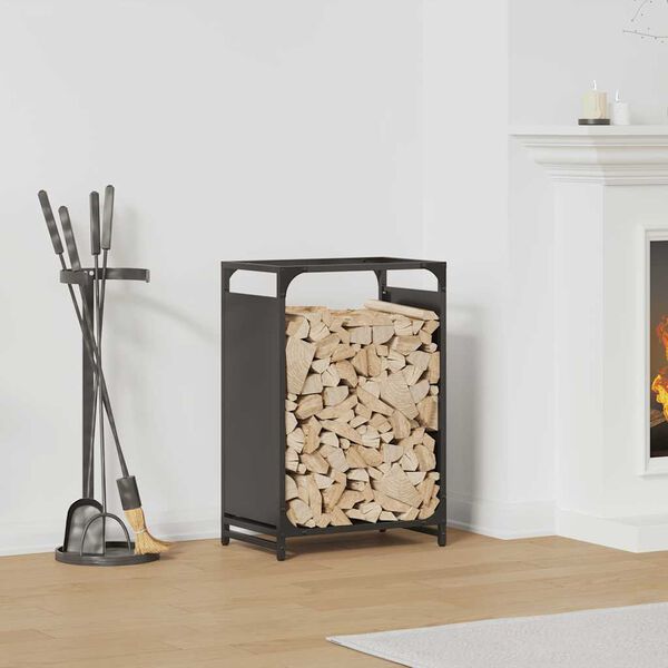 vidaXL Firewood Rack Black 17.3x11.0x25.6" Cold-rolled steel