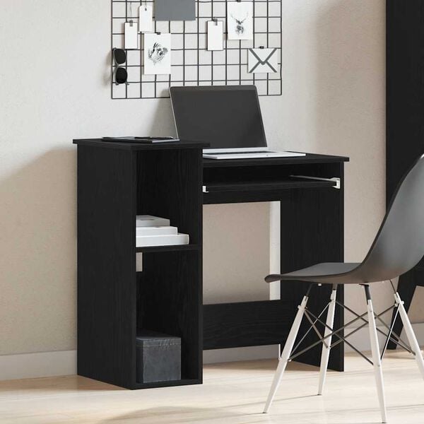 vidaXL Desk Black Engineered Wood Medium Desk Rectangular Modern
