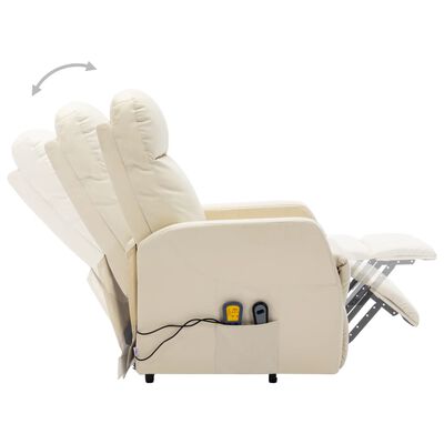 vidaXL Power Lift Massage Recliner Cream White Faux Leather