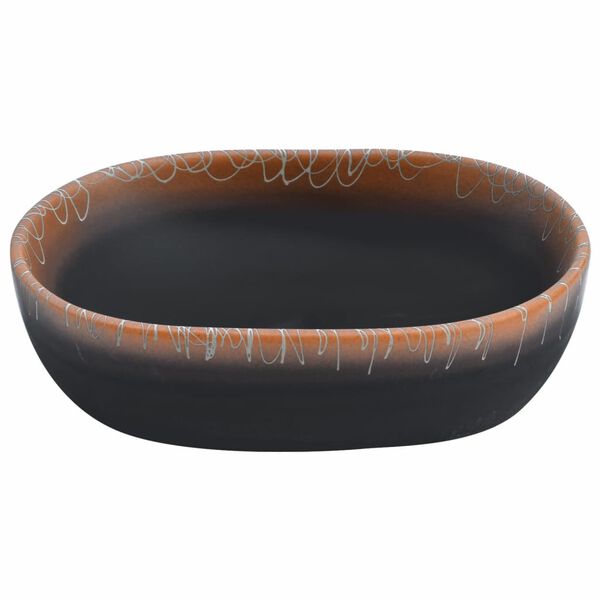 vidaXL Countertop Basin Black and Orange Oval 18.5x13.0x5.1" Ceramic
