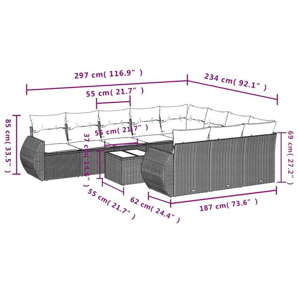 vidaXL Garden Sofa Set Black PE rattan, powder-coated steel, tempered glass