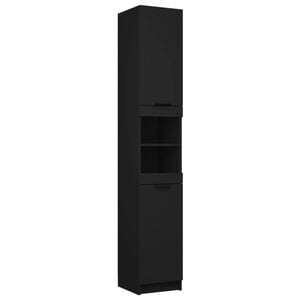 vidaXL Bathroom Cabinet Black Engineered Wood Tall Rectangular Modern