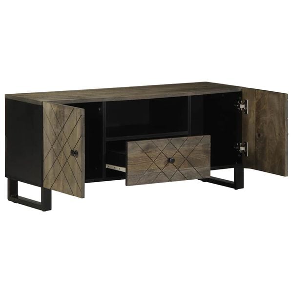 vidaXL TV Cabinet Black Solid mango wood, Engineered wood, Metal Medium