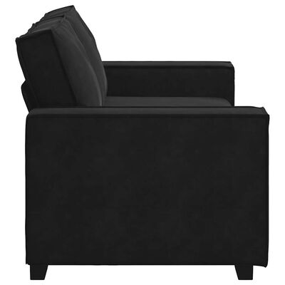 Side view of a black fabric sofa showing armrest and back cushions